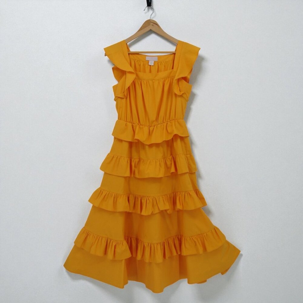 Rachel‎ Parcell Tiered Ruffle Cotton Marigold Yellow Midi Dress Size 2